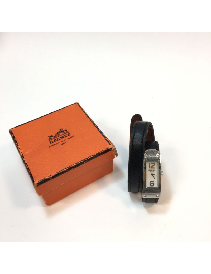 Montre HERMES Kelly II double tour en cuir noir