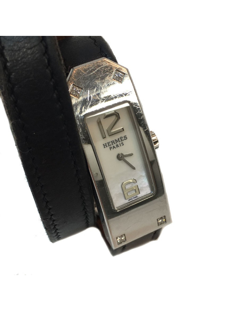 Montre HERMES Kelly II double tour en cuir noir