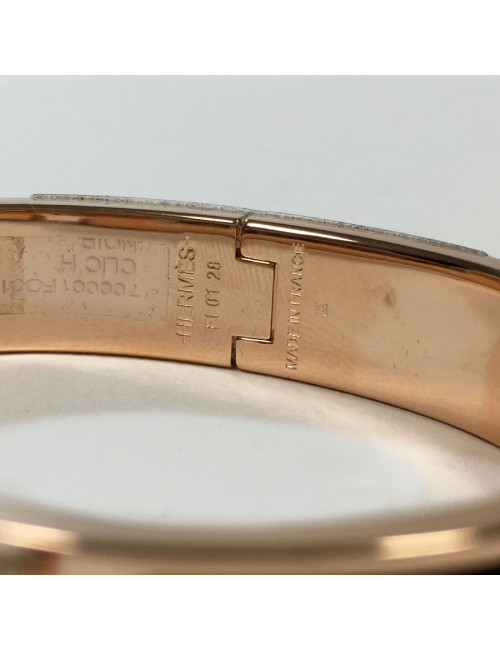 Bracelet Clic H HERMES émail noir et métal rose PM