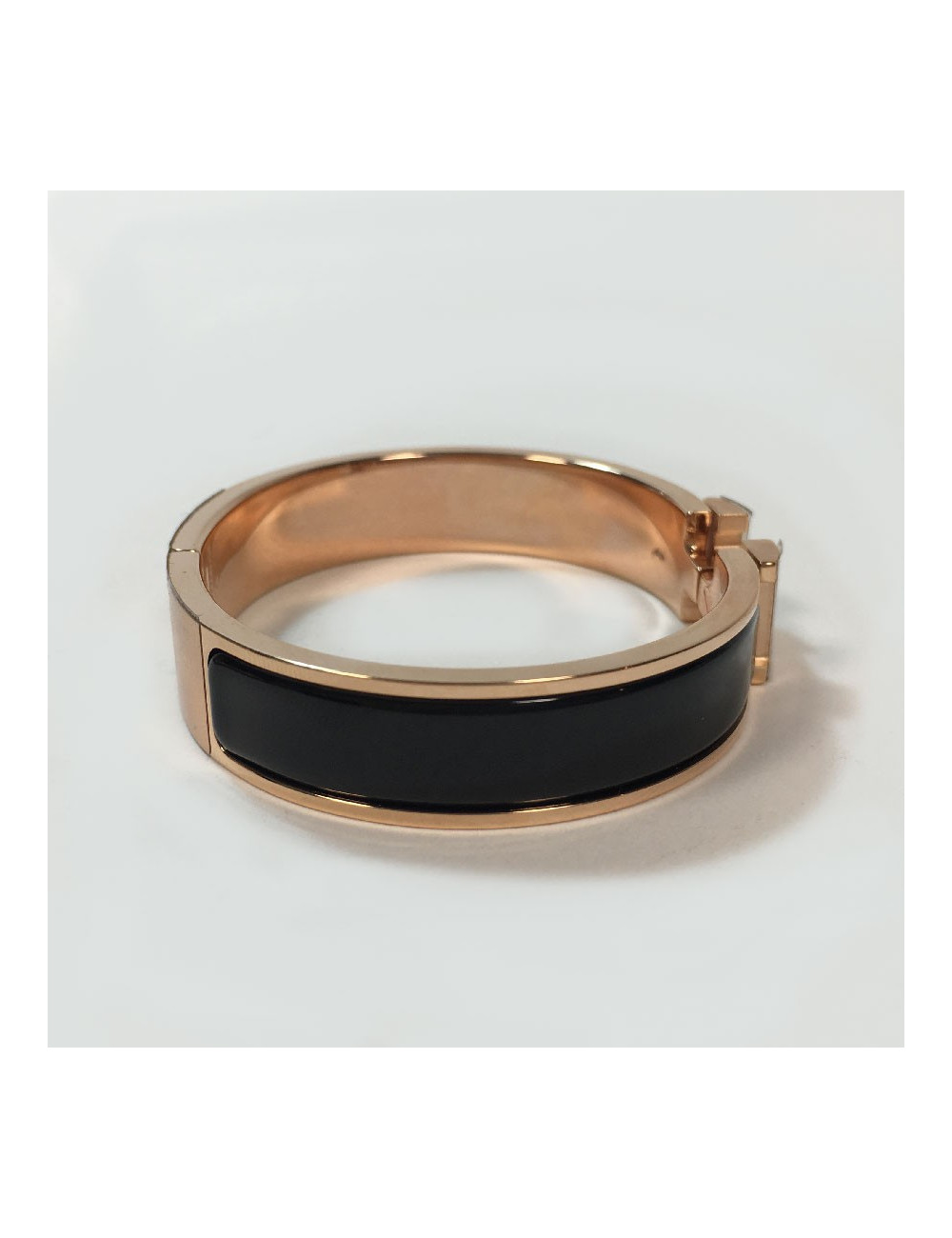 Bracelet Clic H HERMES émail noir et métal rose PM