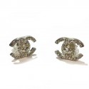 CHANEL vintage CC clip-on earrings in silver metal and rhinestones