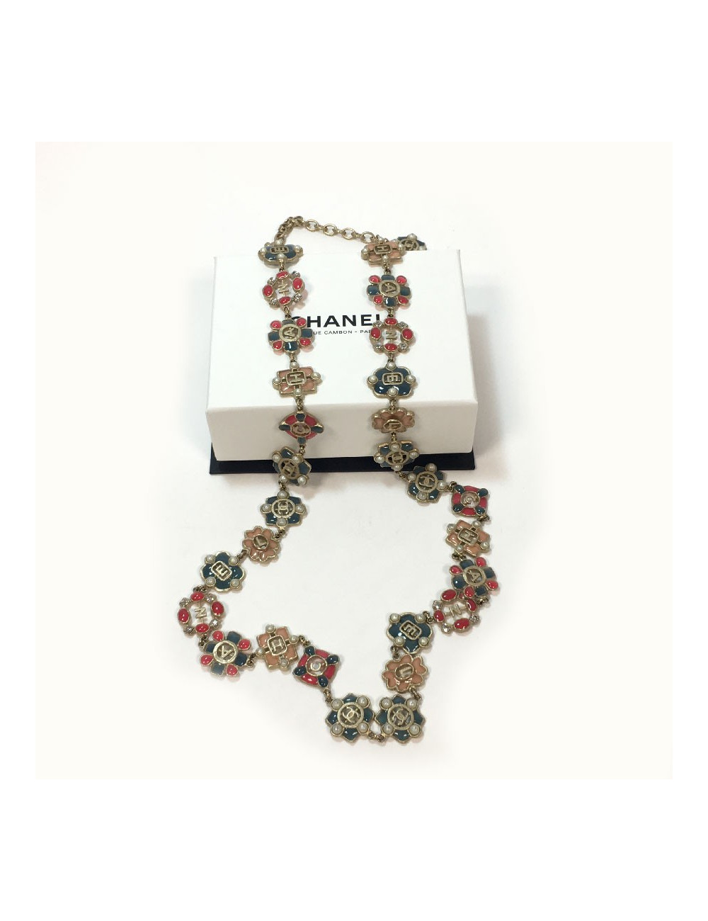 Sautoir/ Ceinture CHANEL métal et pâte de verre