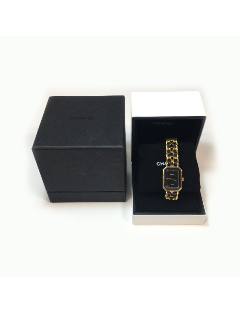 Montre Première CHANEL plaqué or et cuir noir