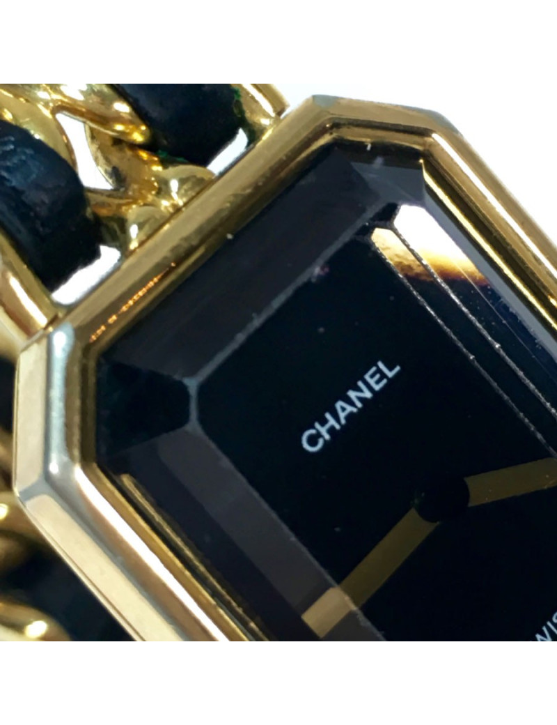 Montre Première CHANEL plaqué or et cuir noir