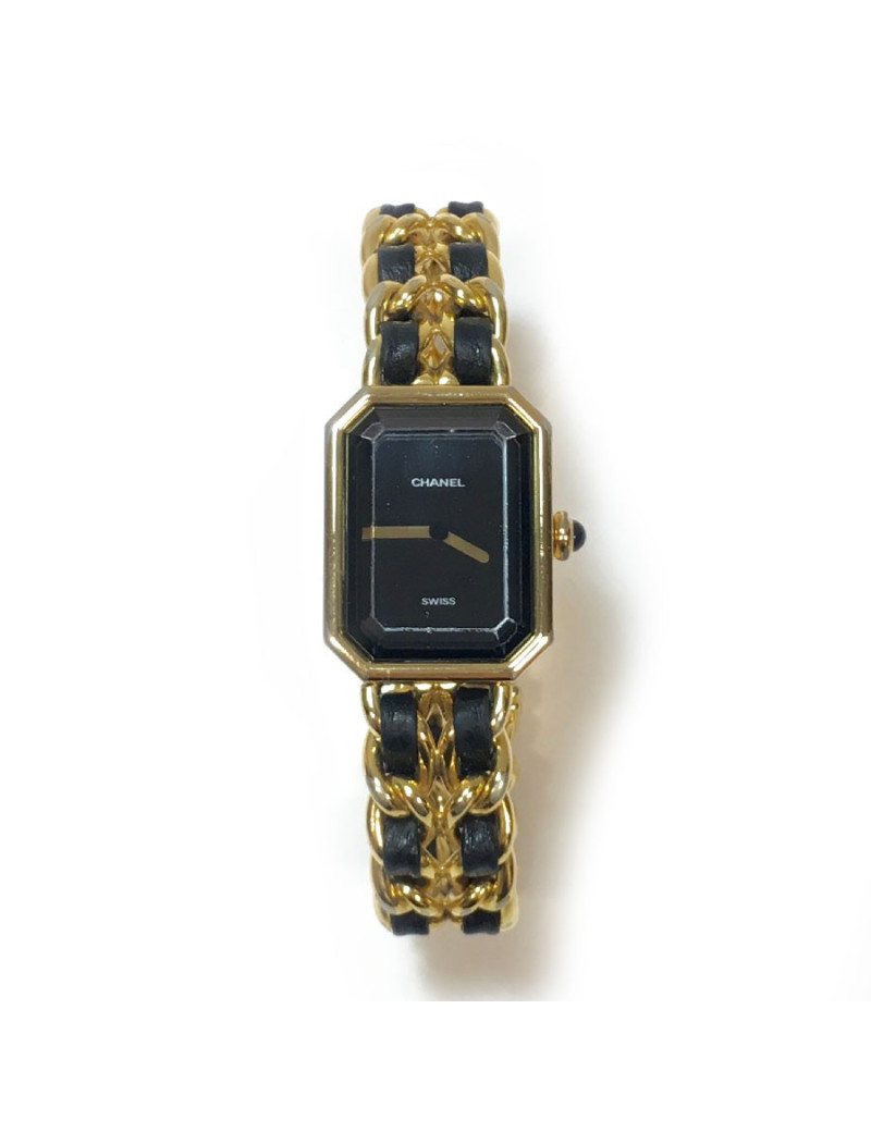 Montre Première CHANEL plaqué or et cuir noir