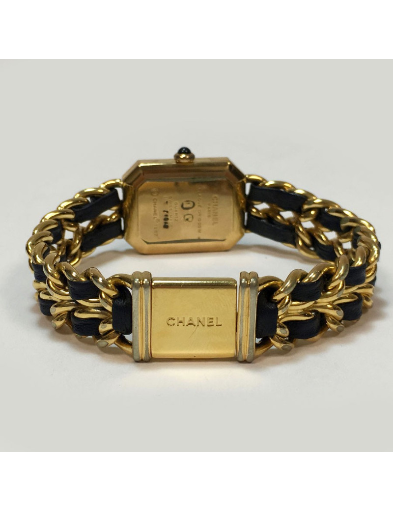 Montre Première CHANEL plaqué or et cuir noir