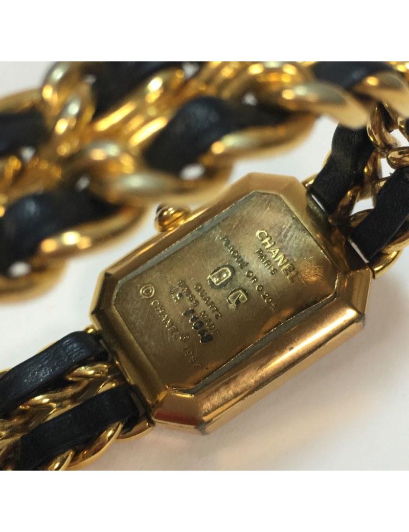 Montre Première CHANEL plaqué or et cuir noir