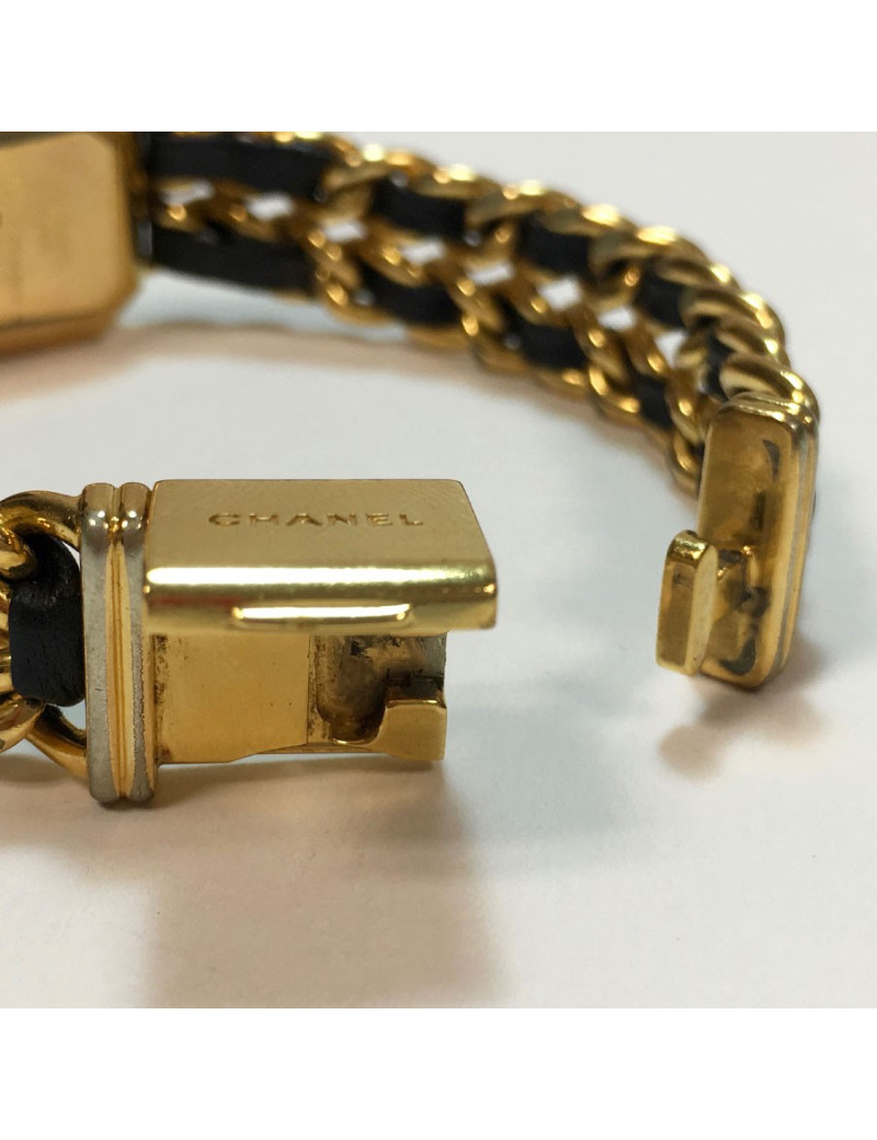 Montre Première CHANEL plaqué or et cuir noir