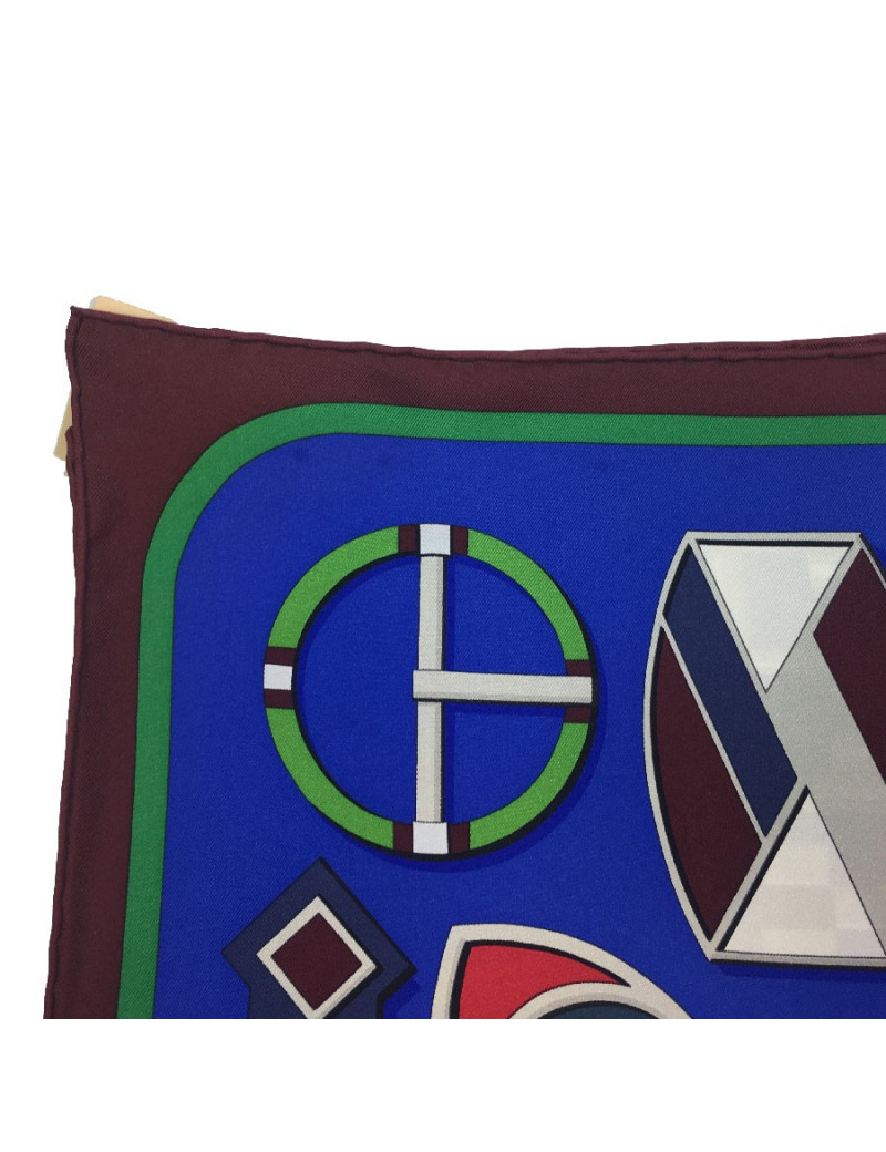 HERMES scarf " Carré en boucles" in royal blue, burgundy and green silk