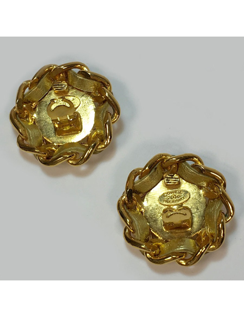 Clips CHANEL vintage cuir et métal