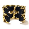 CHANEL Collector cuff bracelet in gilt metal and black leather