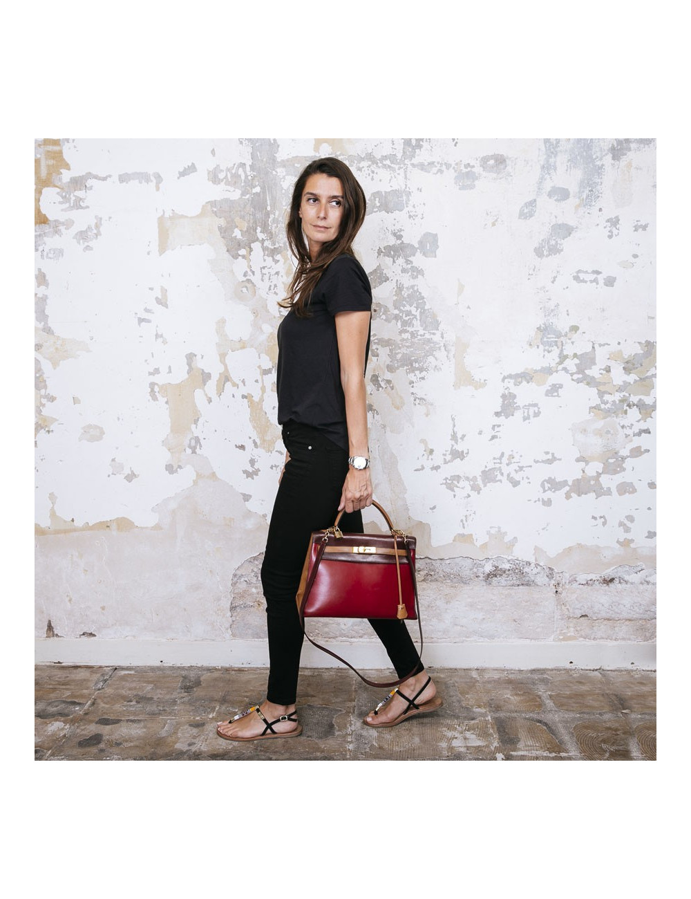 HERMES vintage Kelly 32 tricolor bag in leather