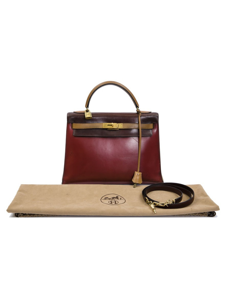 HERMES vintage Kelly 32 tricolor bag in leather