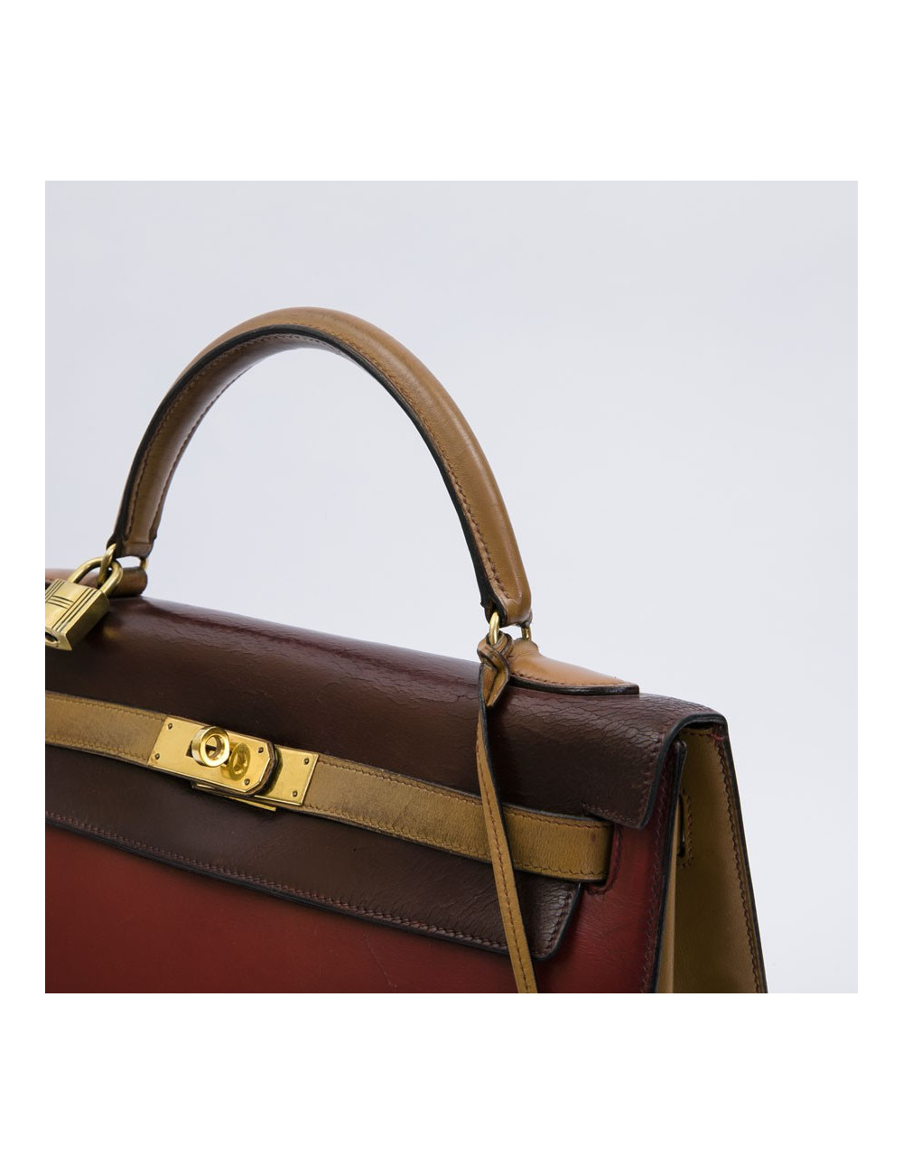 HERMES vintage Kelly 32 tricolor bag in leather