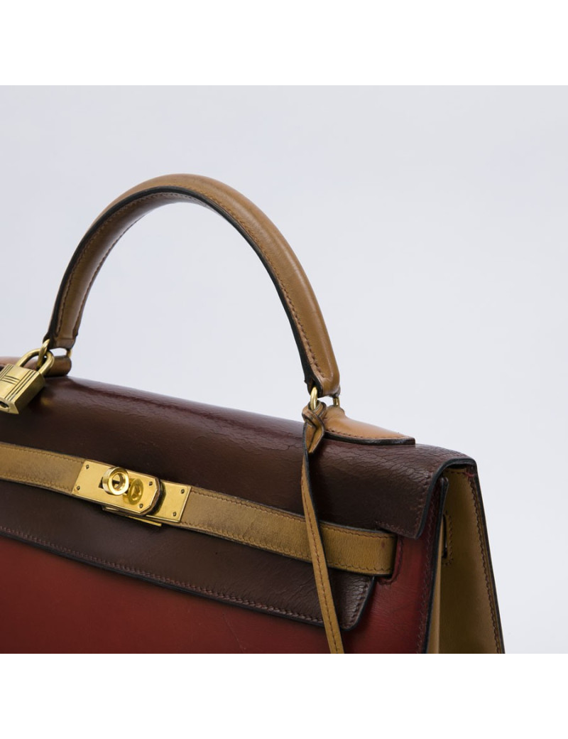 HERMES vintage Kelly 32 tricolor bag in leather