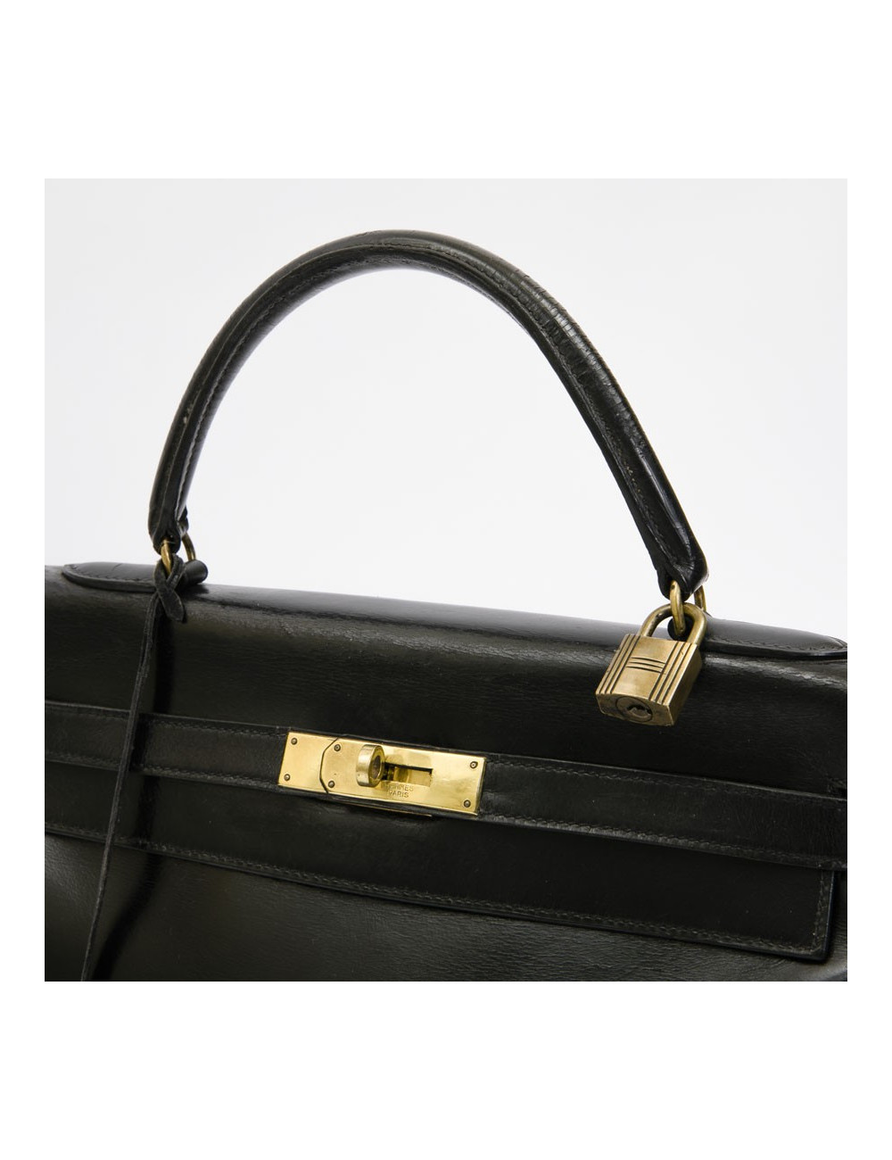 HERMES vintage Kelly 32 bag in black box leather