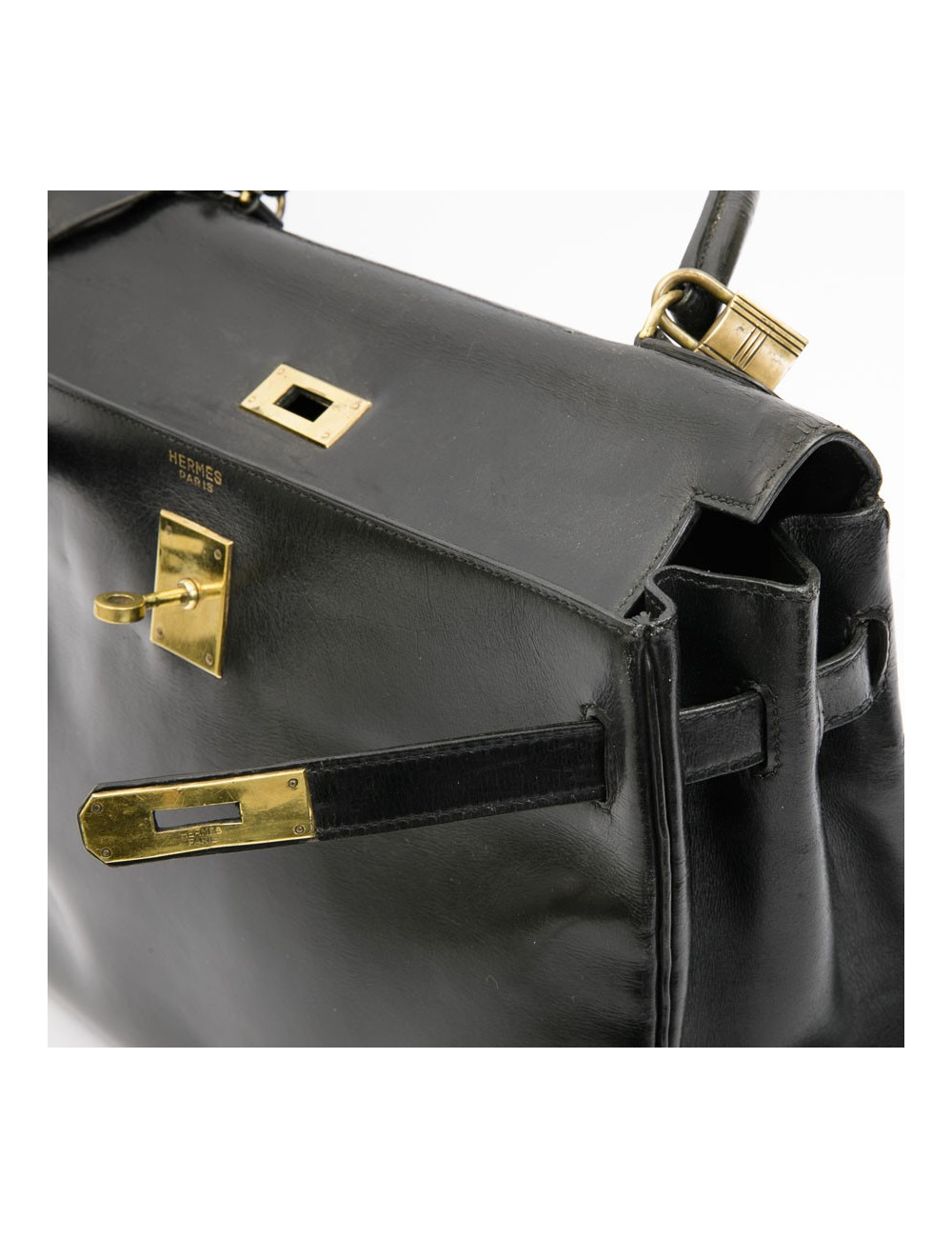 HERMES vintage Kelly 32 bag in black box leather