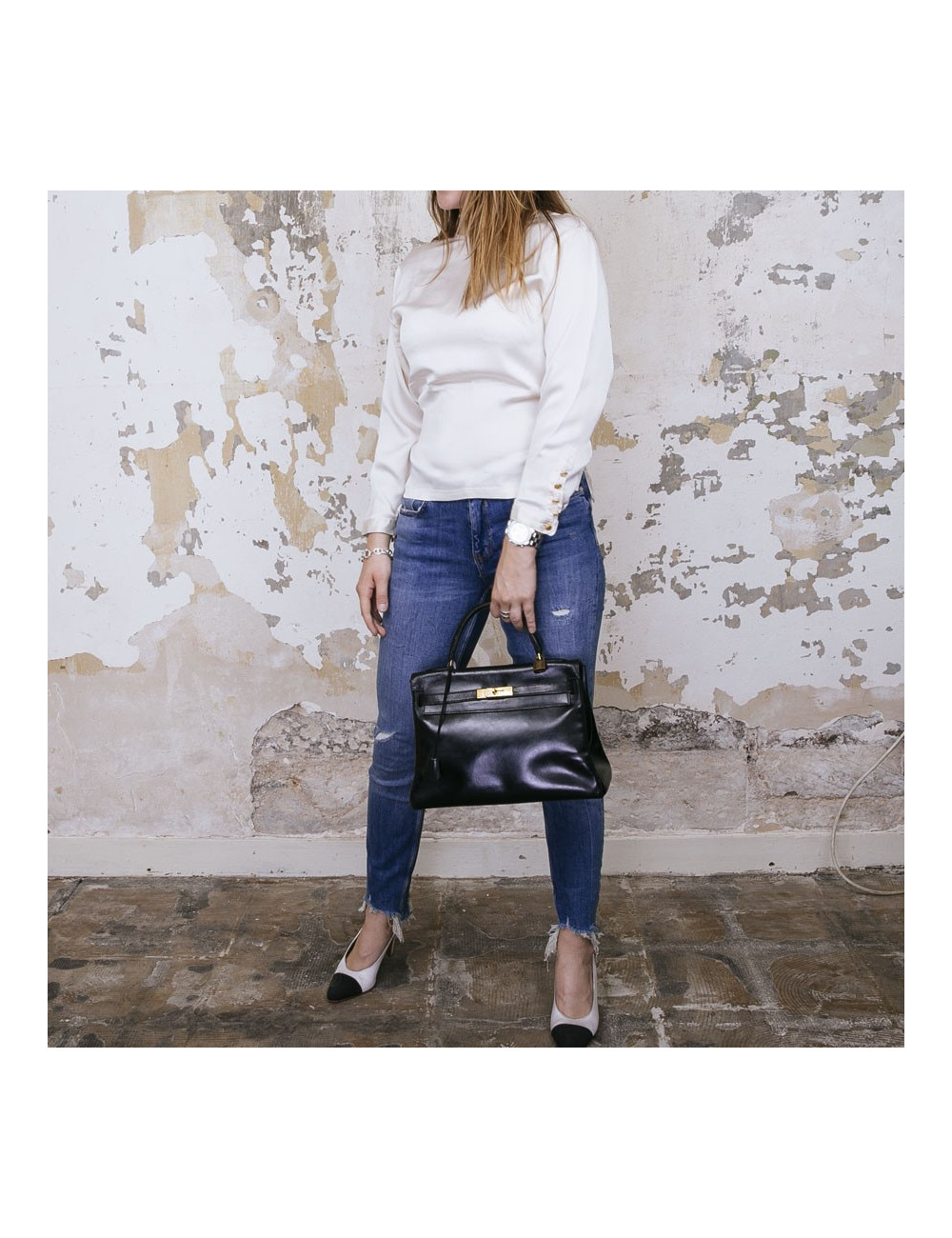 HERMES vintage Kelly 32 bag in black box leather