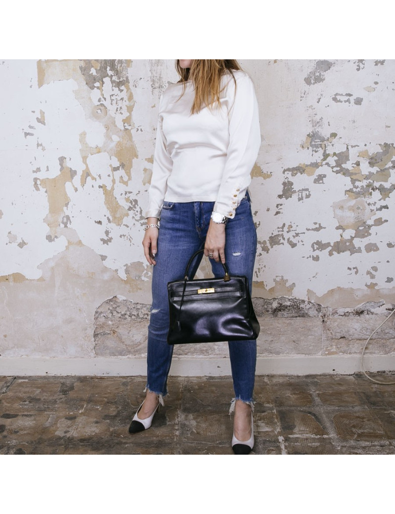 HERMES vintage Kelly 32 bag in black box leather