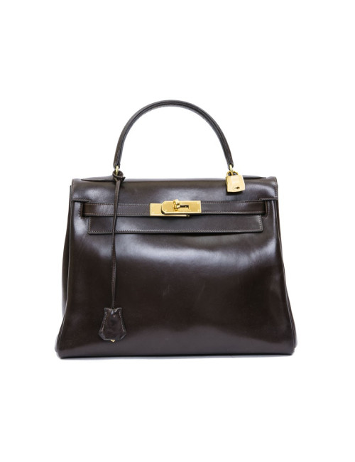 à réparer ac Kelly 28 HERMES avec bandoulière  cuir box marron  vintage