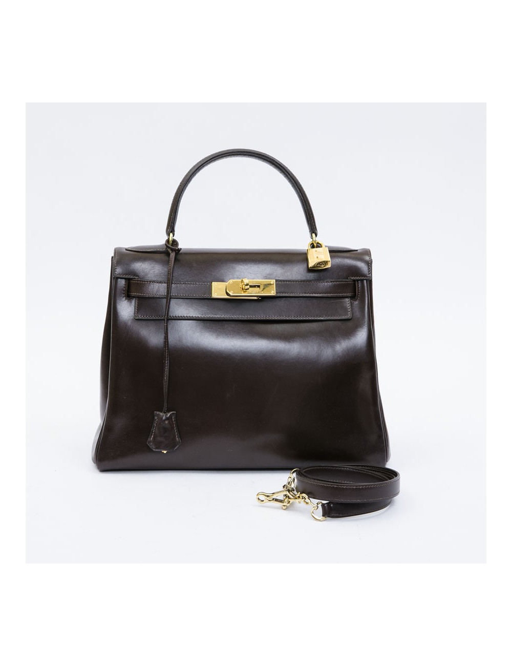 à réparer ac Kelly 28 HERMES avec bandoulière  cuir box marron  vintage