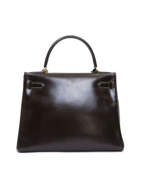  Kelly 28 HERMES cuir box marron avec bandoulière vintage