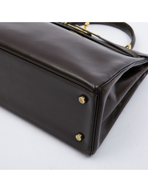  Kelly 28 HERMES cuir box marron avec bandoulière vintage