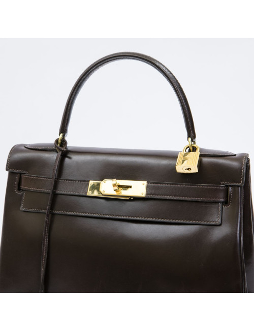 à réparer ac Kelly 28 HERMES avec bandoulière  cuir box marron  vintage