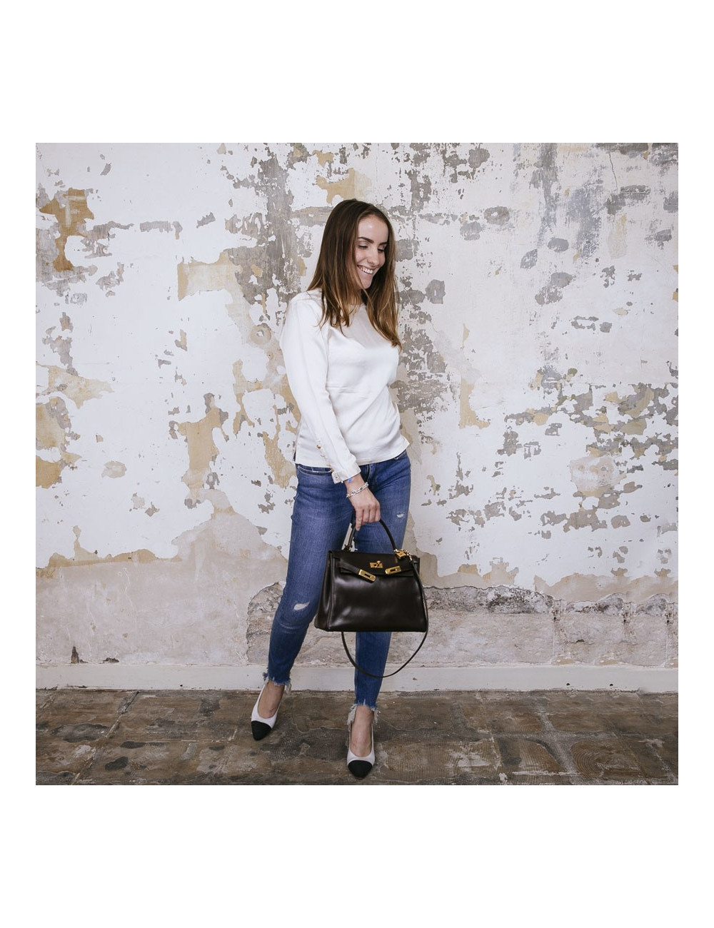  Kelly 28 HERMES cuir box marron avec bandoulière vintage