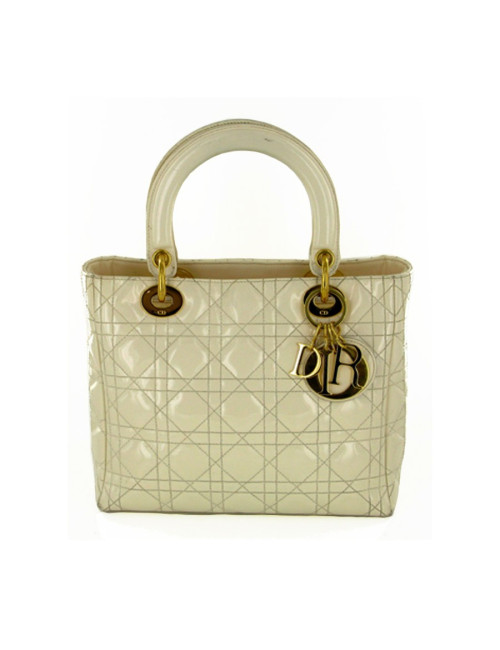 Sac LADY D  DIOR en cuir de veau verni crème