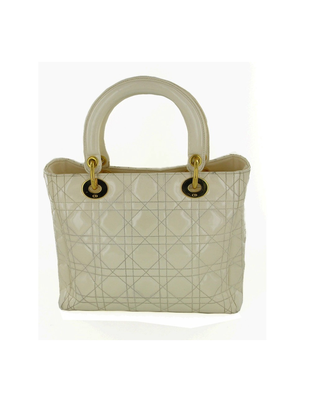 Sac LADY D  DIOR en cuir de veau verni crème