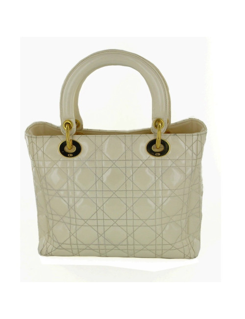 Sac LADY D  DIOR en cuir de veau verni crème