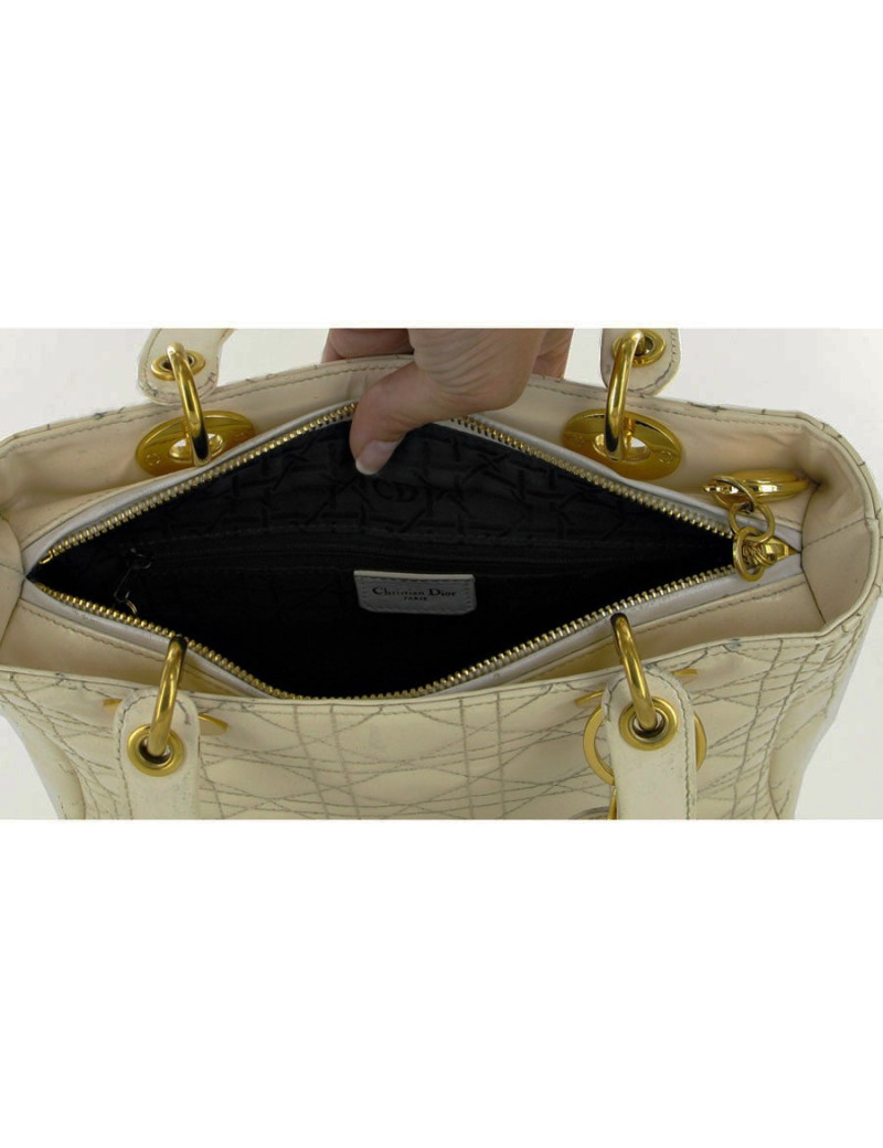 Sac LADY D  DIOR verni crème