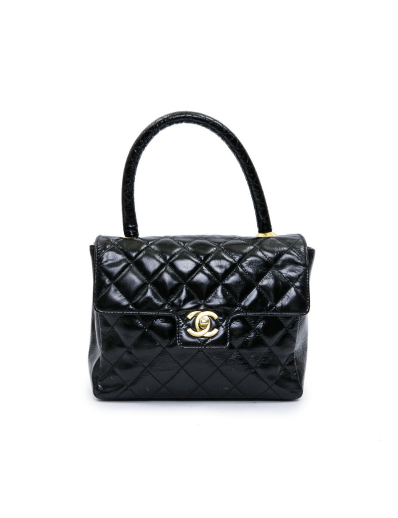 mini sac CHANEL verni semi brillant noir