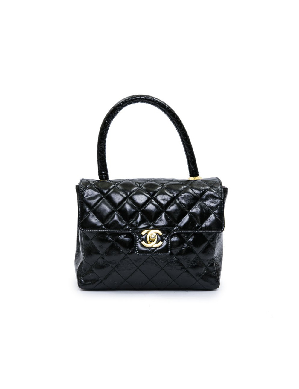 Mini sac CHANEL verni semi brillant noir