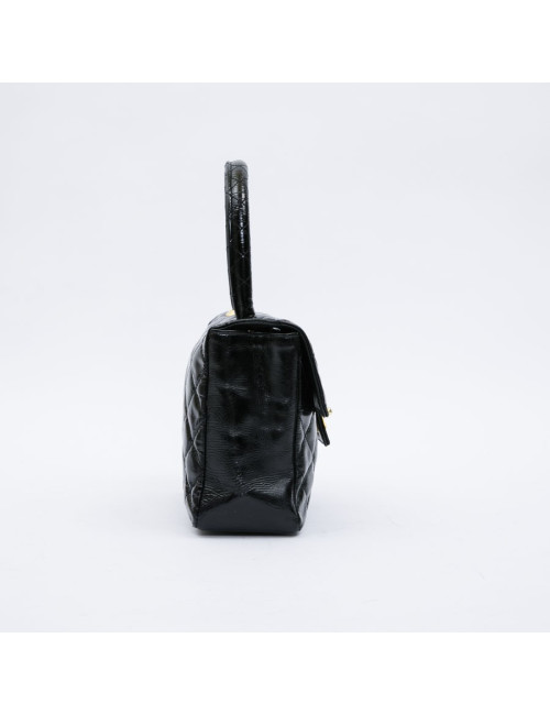 Mini sac CHANEL verni semi brillant noir