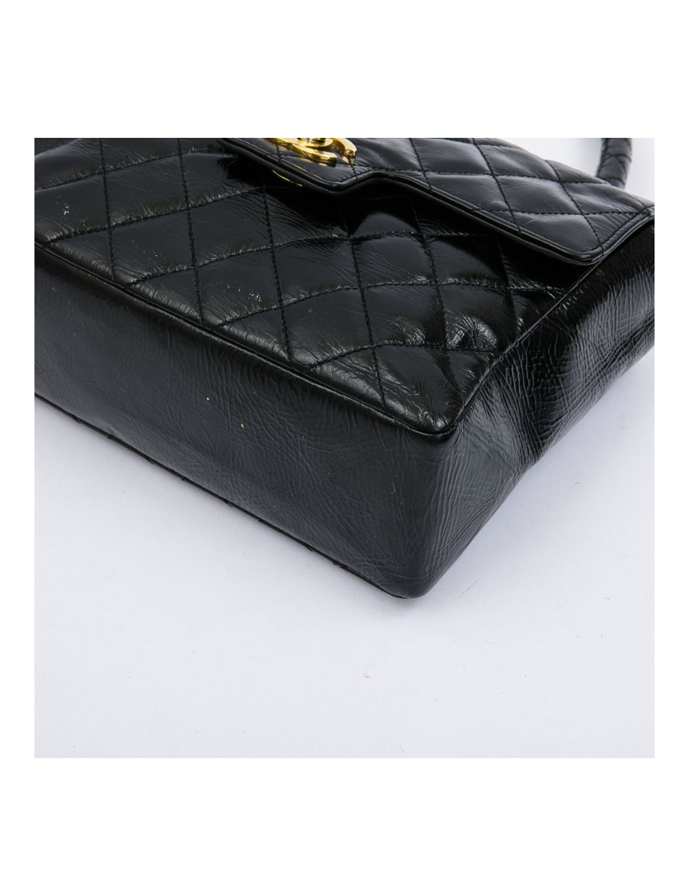 Mini sac CHANEL verni semi brillant noir