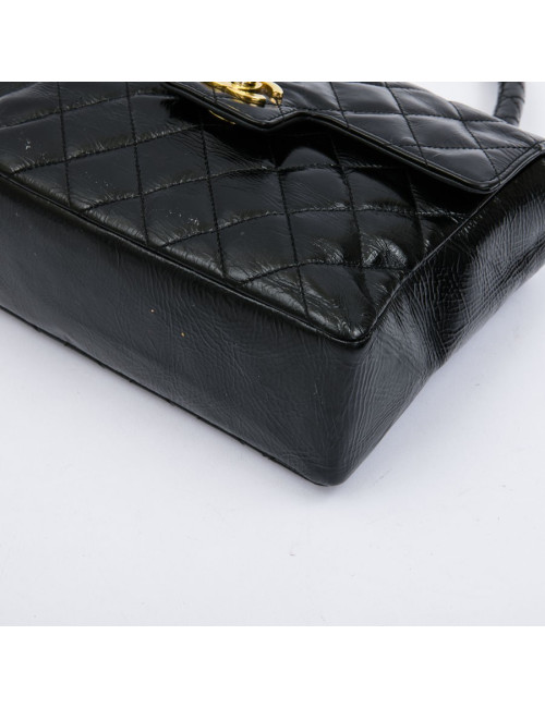 Mini sac CHANEL verni semi brillant noir