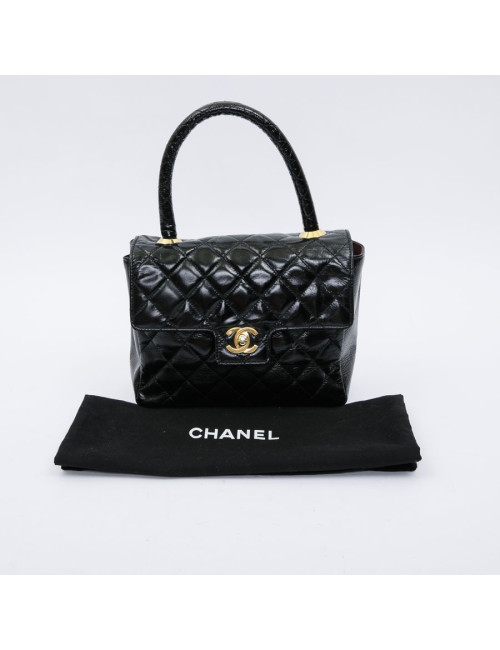 Mini sac CHANEL verni semi brillant noir