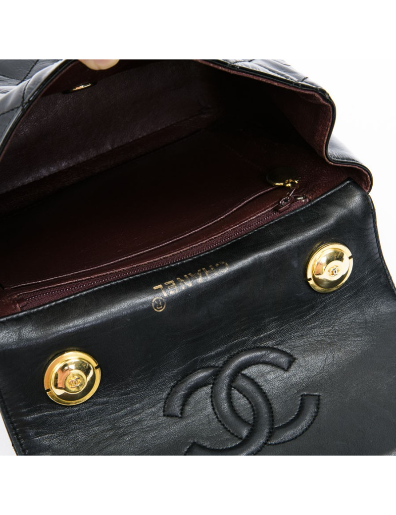 CHANEL mini bag in quilted semi-gloss black leather