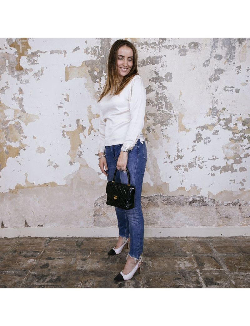 Mini sac CHANEL verni semi brillant noir