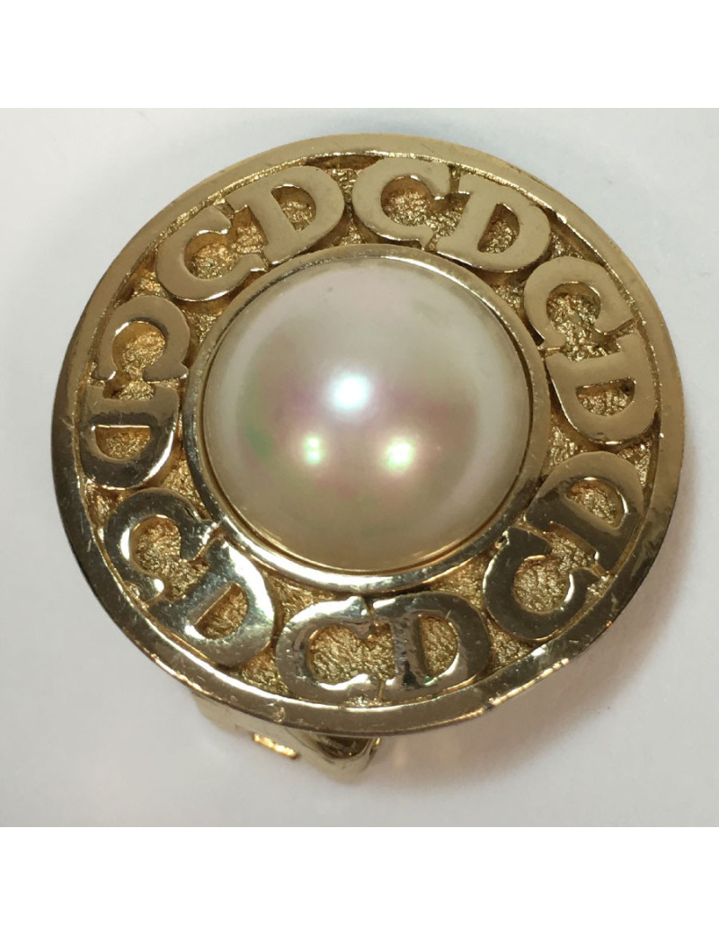 Boucles d'oreille clips CHRISTIAN DIOR dorés et perle nacrée