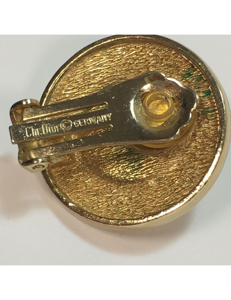 Boucles d'oreille clips CHRISTIAN DIOR dorés et perle nacrée