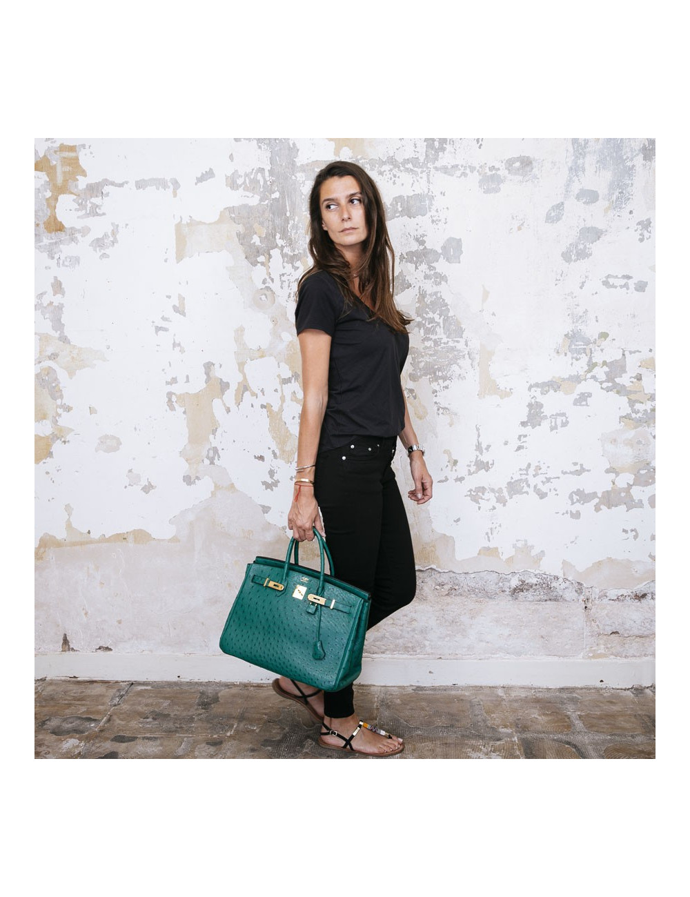 Birkin 35 HERMES en autruche vert