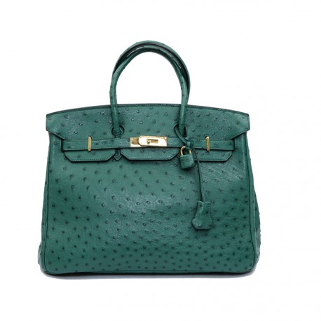 Dark Green Ostrich Pattern Birkin Inspired Handbag