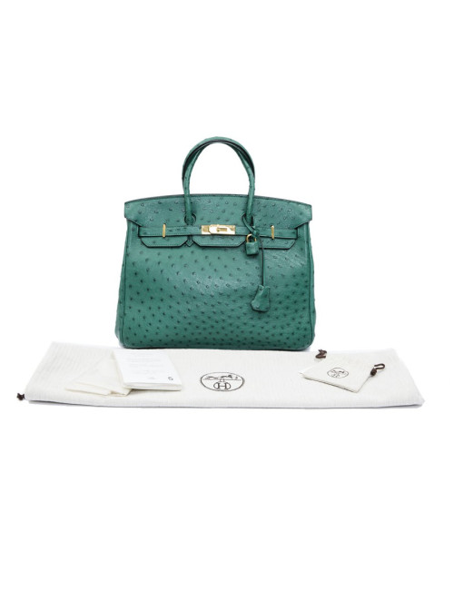 Birkin 35 HERMES en autruche vert