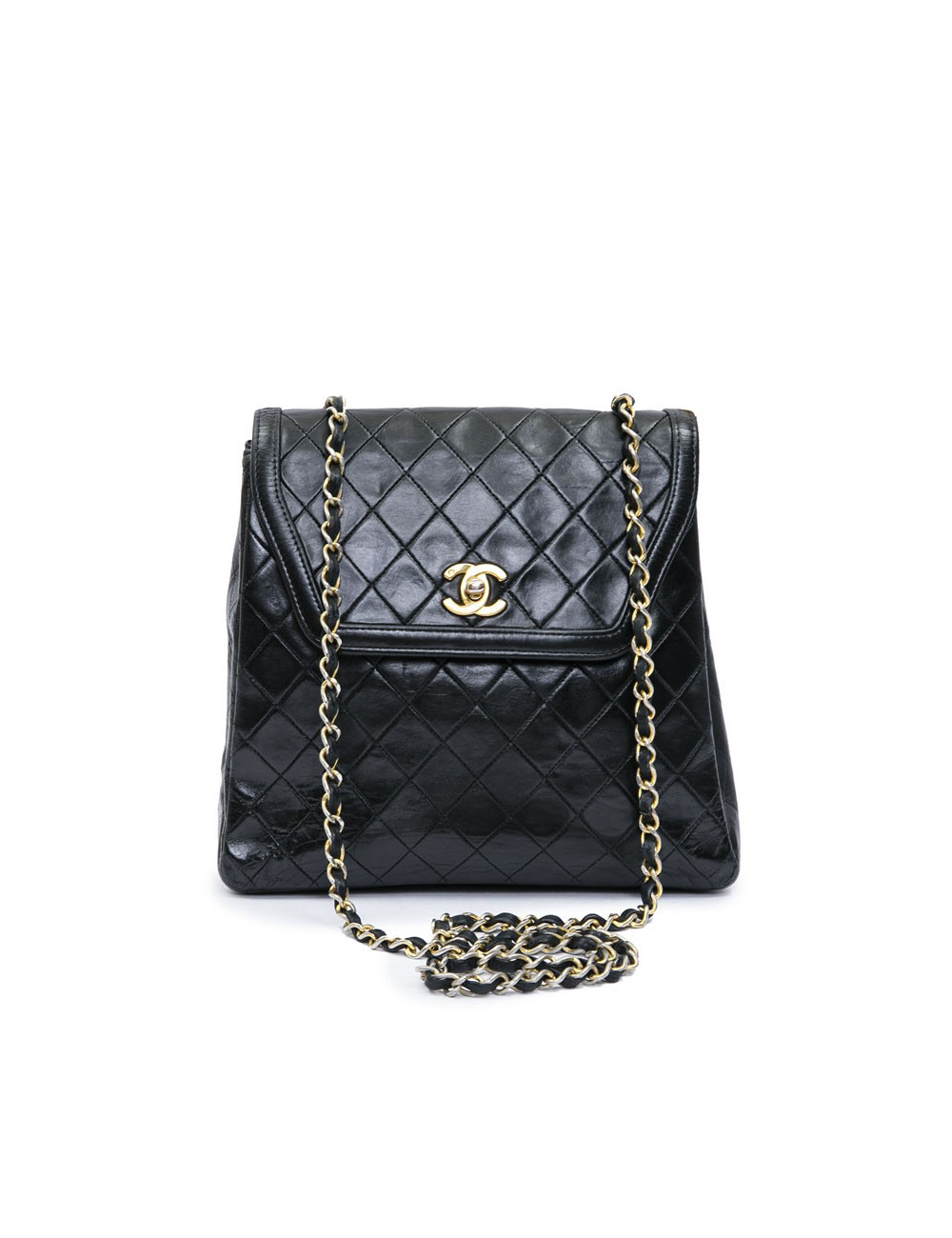Sac Chanel cuir matelassé noir vintage