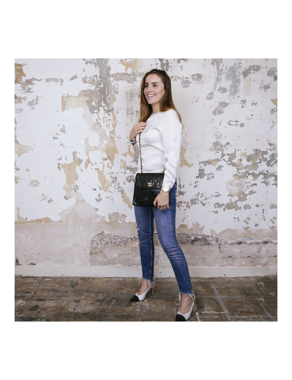 Sac Chanel cuir matelassé noir vintage