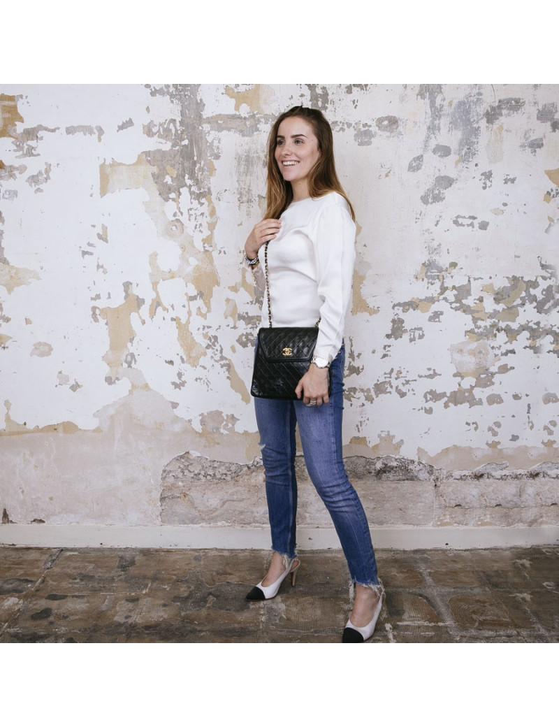 Sac Chanel cuir matelassé noir vintage