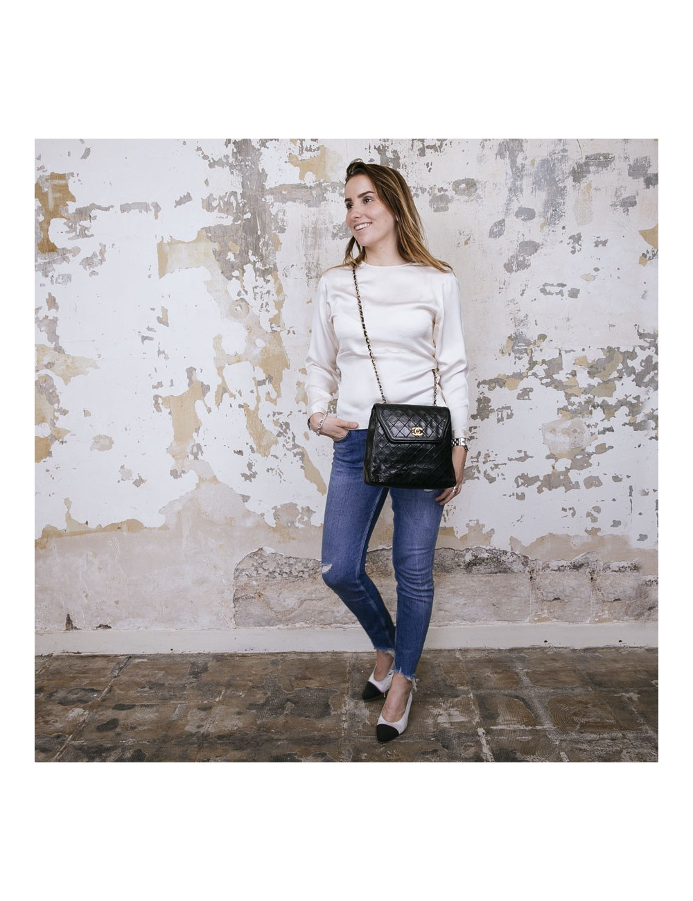 Sac Chanel cuir matelassé noir vintage